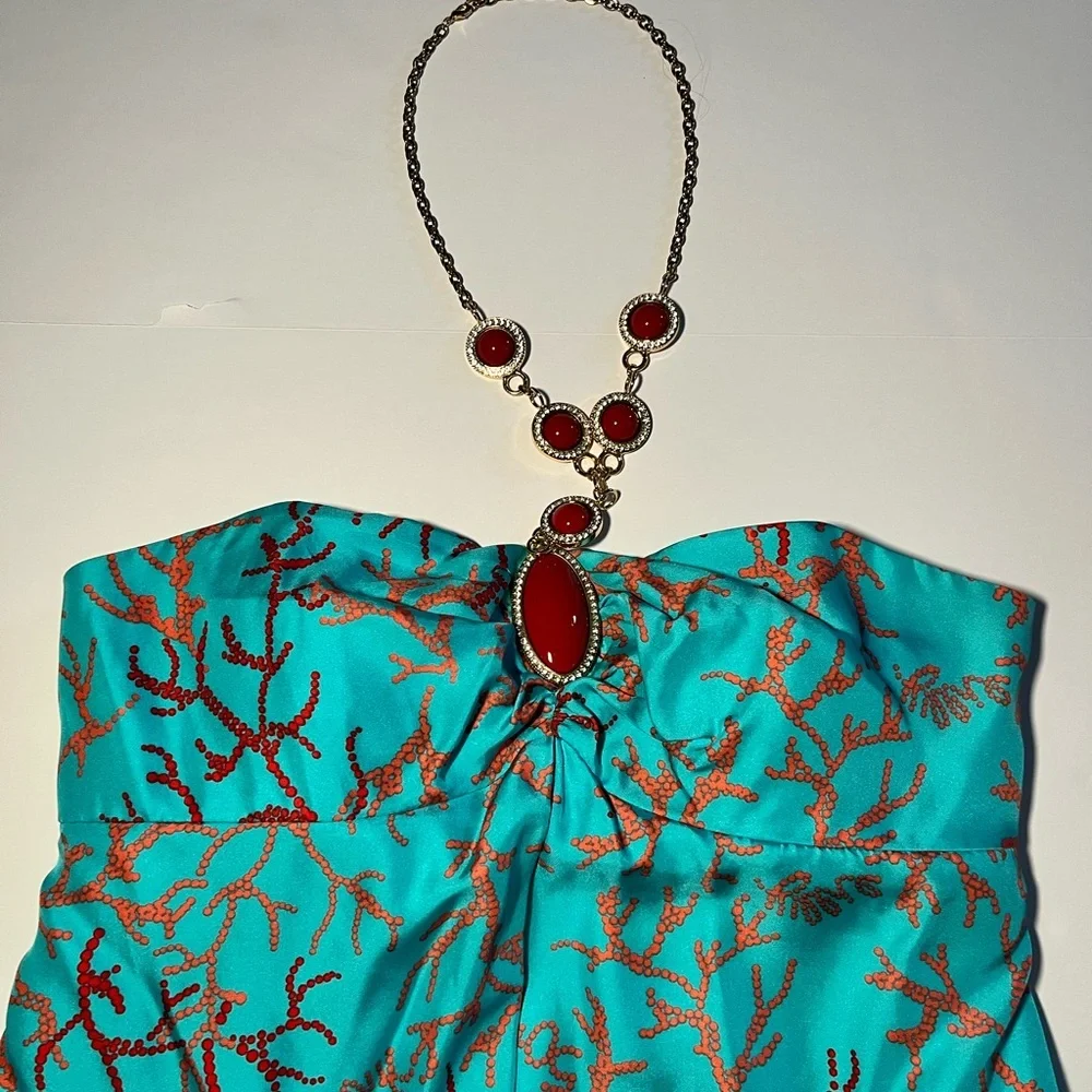 Rare Lilly Pulitzer Jubilee Brayden Silk Necklace Dress Connect the Coral Coasta - Picture 5 of 8